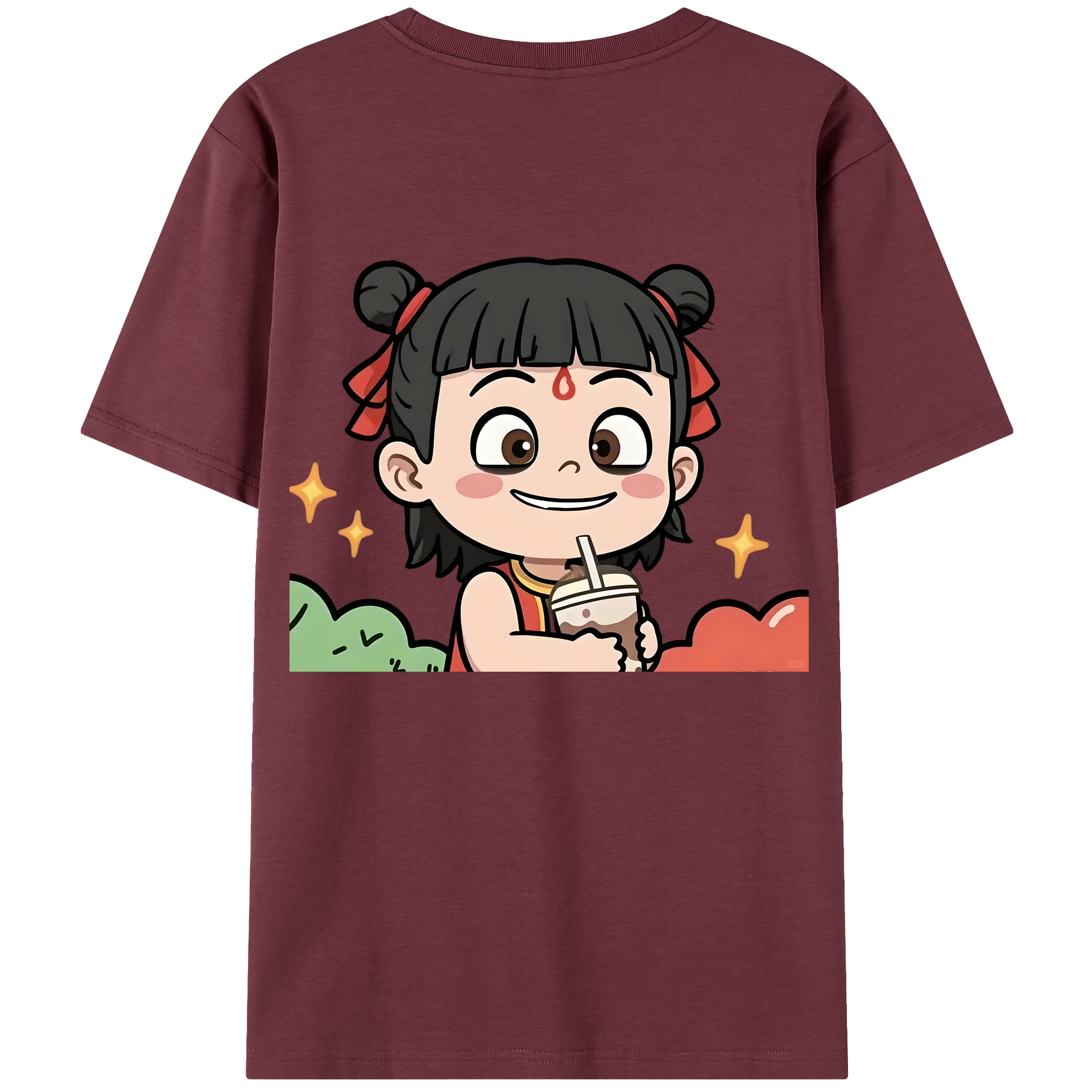 （画像用） Ne Zha 2 ナタ 魔童の大暴れ 綿100％半袖Tシャツ（背面プリント）